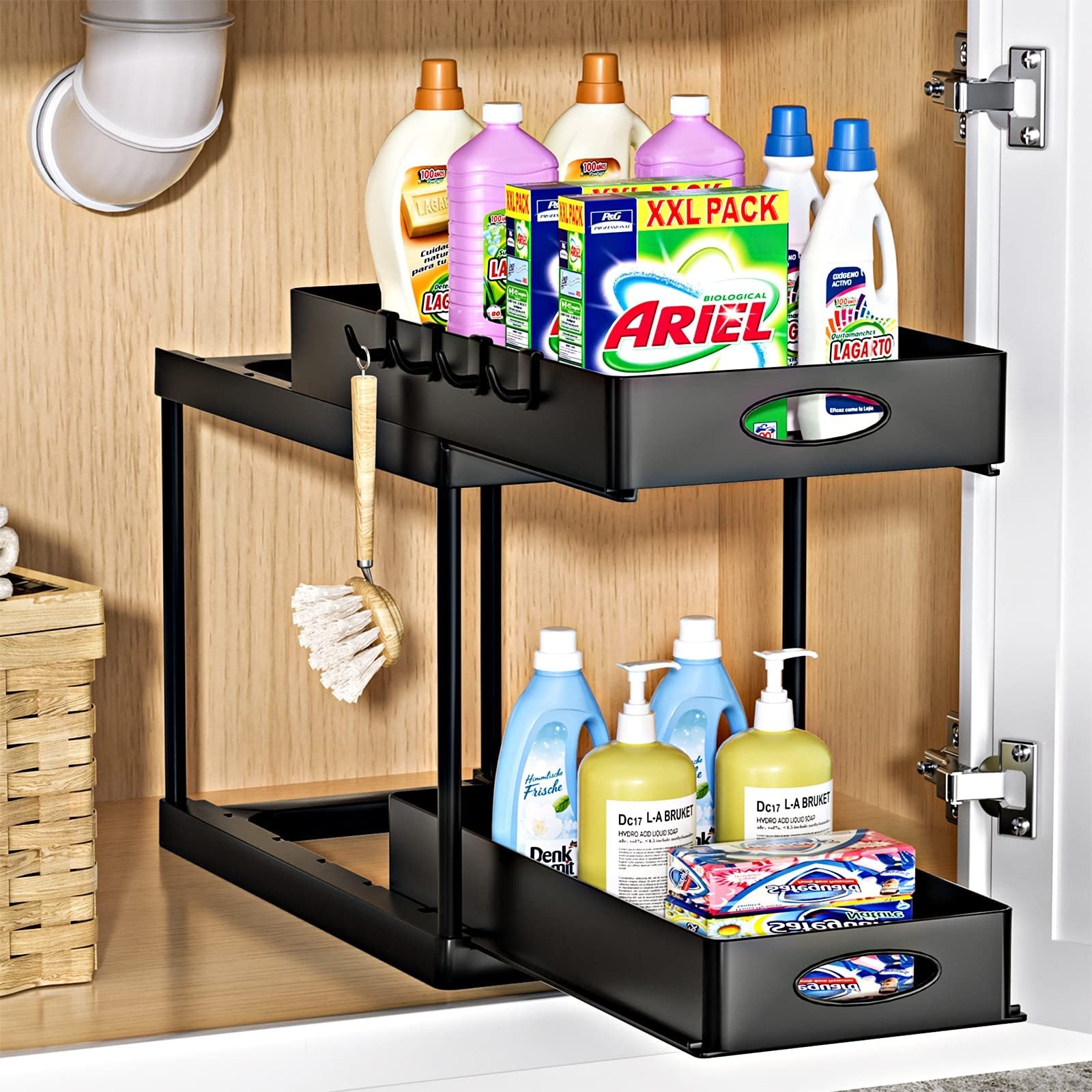 Premium Under Sink Organizer with 2-Tier Sliding Drawers