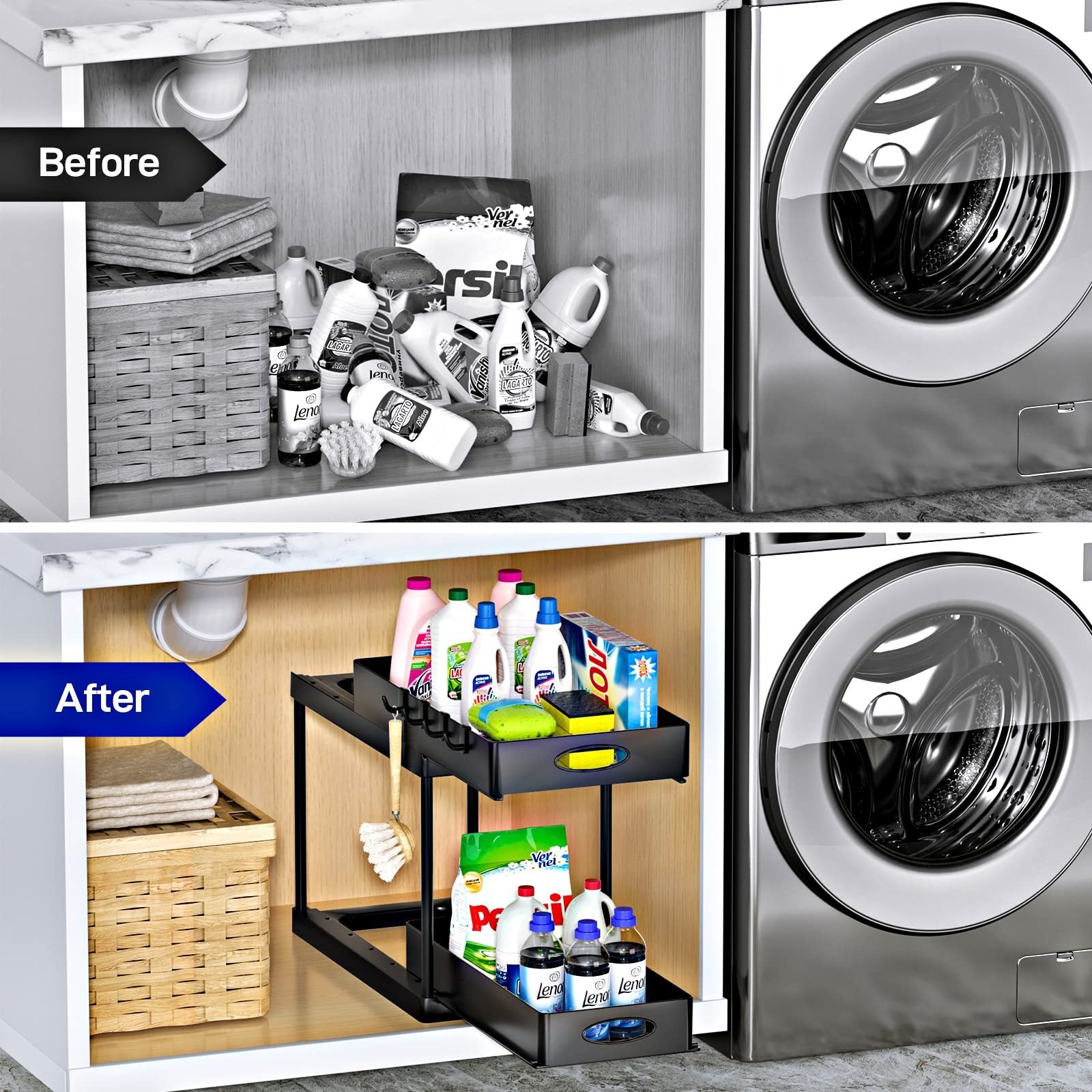 Premium Under Sink Organizer with 2-Tier Sliding Drawers