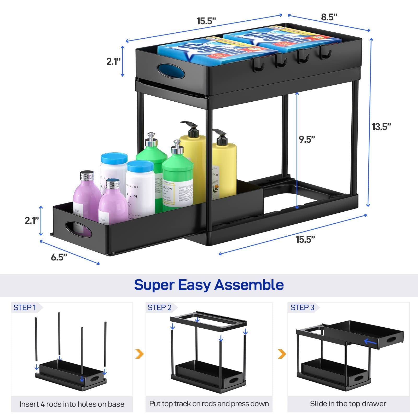 Premium Under Sink Organizer with 2-Tier Sliding Drawers