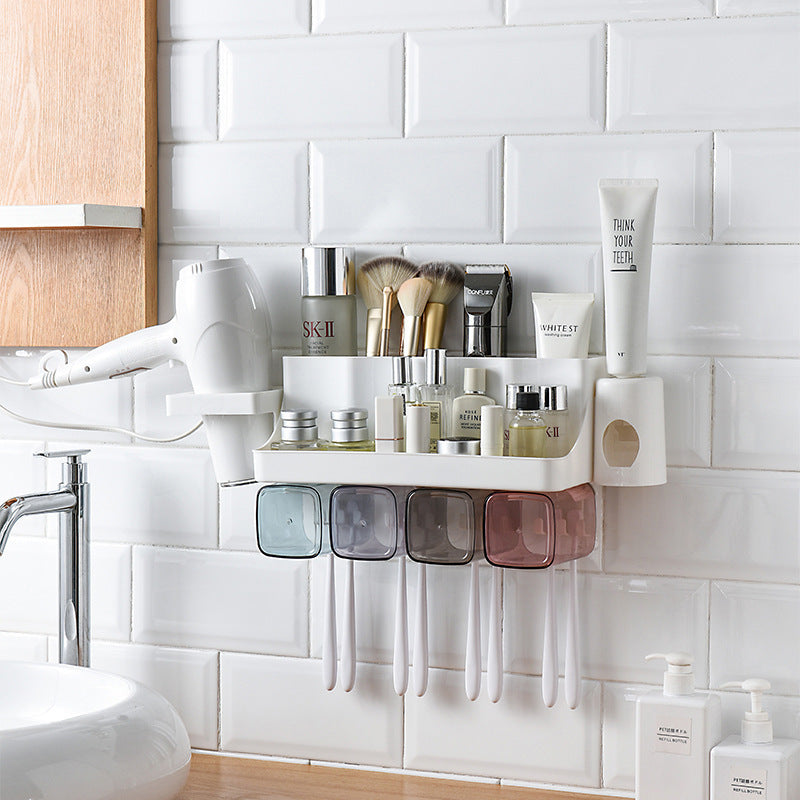 Wall-Mounted Toothbrush Holder with Cups & Automatic Toothpaste Dispenser