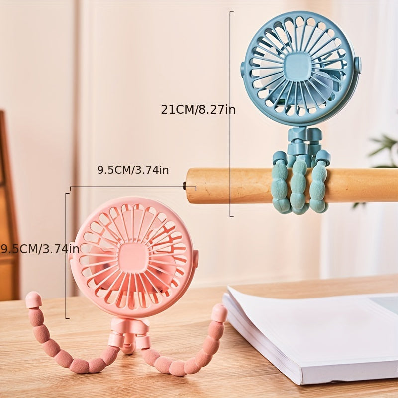 USB Portable Fan with Flexible Tripod & Phone Holder – Rechargeable Cooling