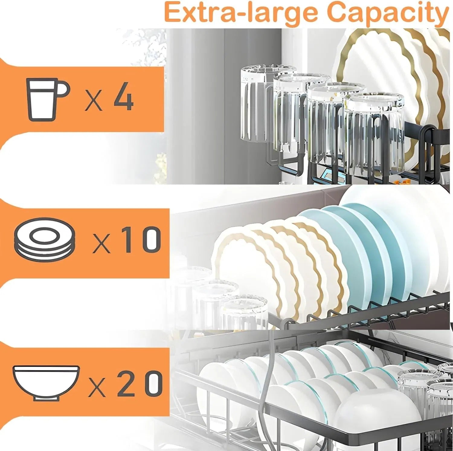 Stainless Steel Kitchen Dish Rack – Countertop Drying Rack with Removable Drainboard & Utensil Compartments