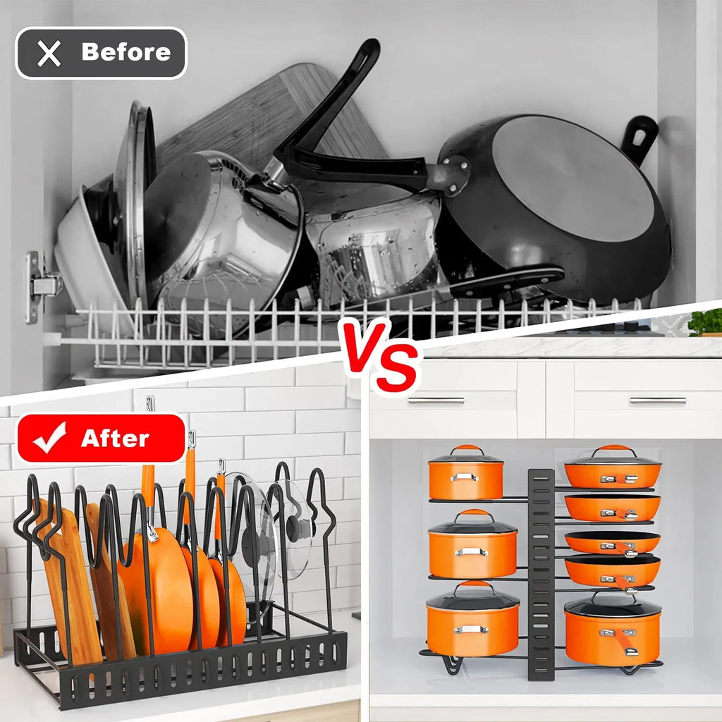 The 3-in-1 Adjustable Cookware Rack | For Pots, Pans & Lids