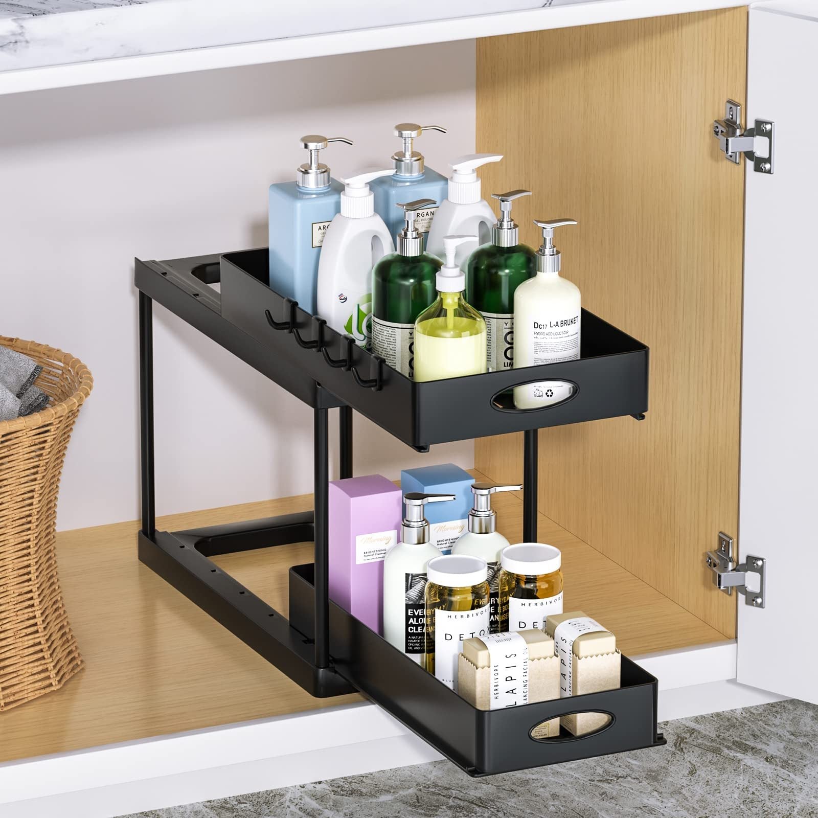 Premium Under Sink Organizer with 2-Tier Sliding Drawers