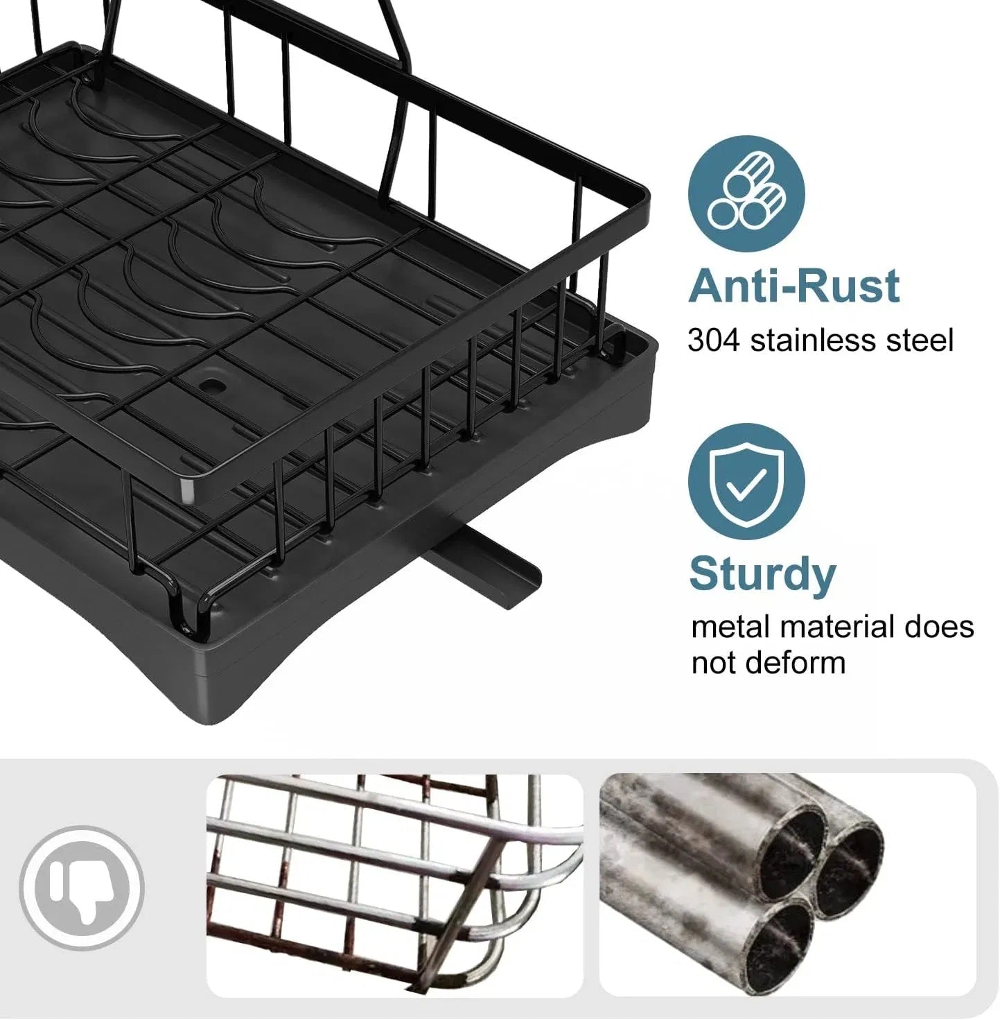 Stainless Steel Kitchen Dish Rack – Countertop Drying Rack with Removable Drainboard & Utensil Compartments