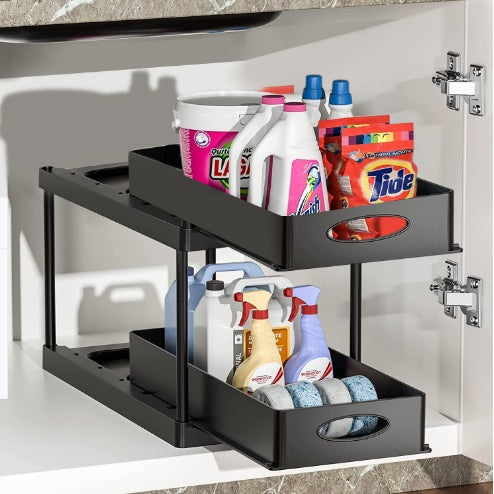 Premium Under Sink Organizer with 2-Tier Sliding Drawers