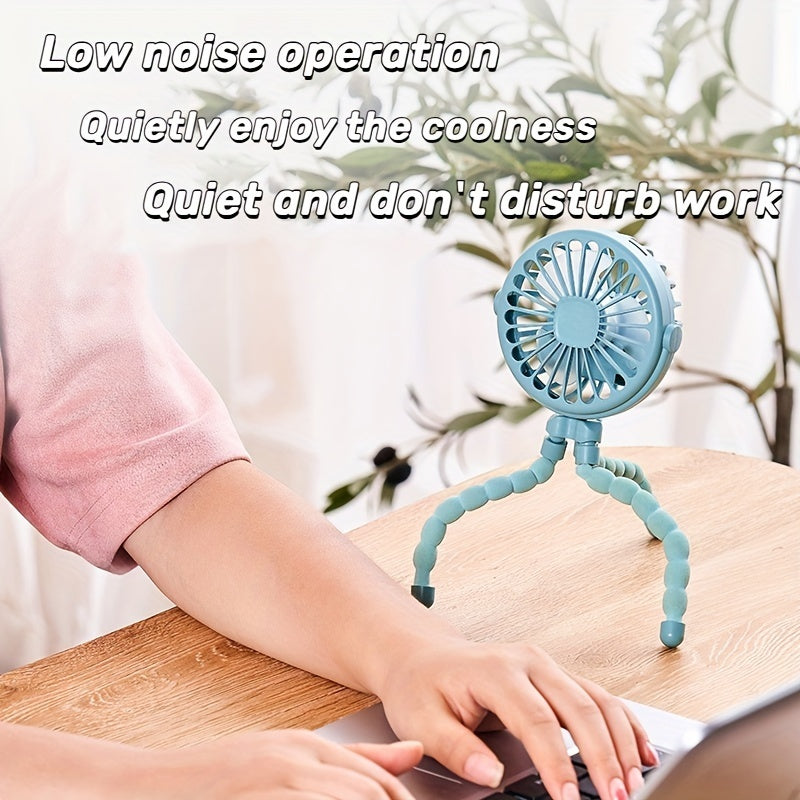 USB Portable Fan with Flexible Tripod & Phone Holder – Rechargeable Cooling