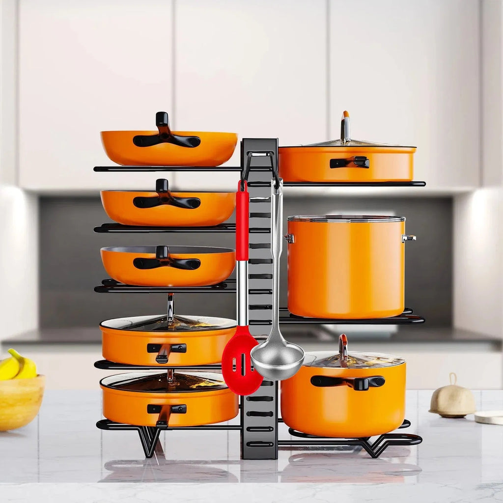 The 3-in-1 Adjustable Cookware Rack | For Pots, Pans & Lids