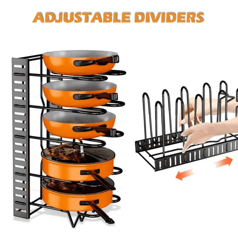 The 3-in-1 Adjustable Cookware Rack | For Pots, Pans & Lids