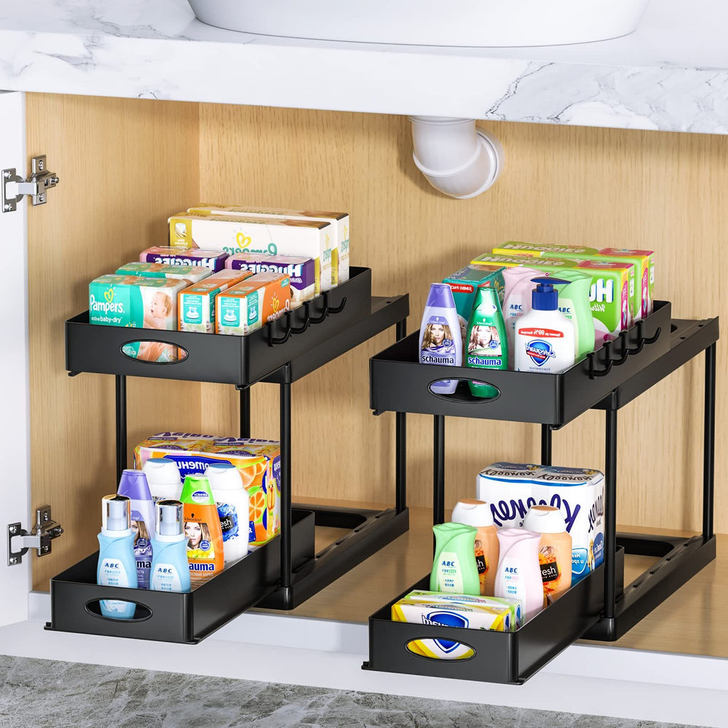 Premium Under Sink Organizer with 2-Tier Sliding Drawers