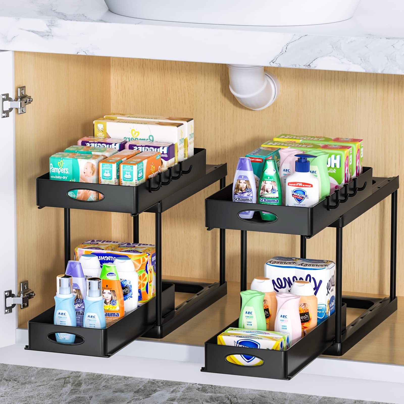 Premium Under Sink Organizer with 2-Tier Sliding Drawers
